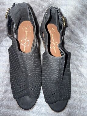 Jessica Simpson Black Perforated Open-Toe Slingback Mules Size 10M